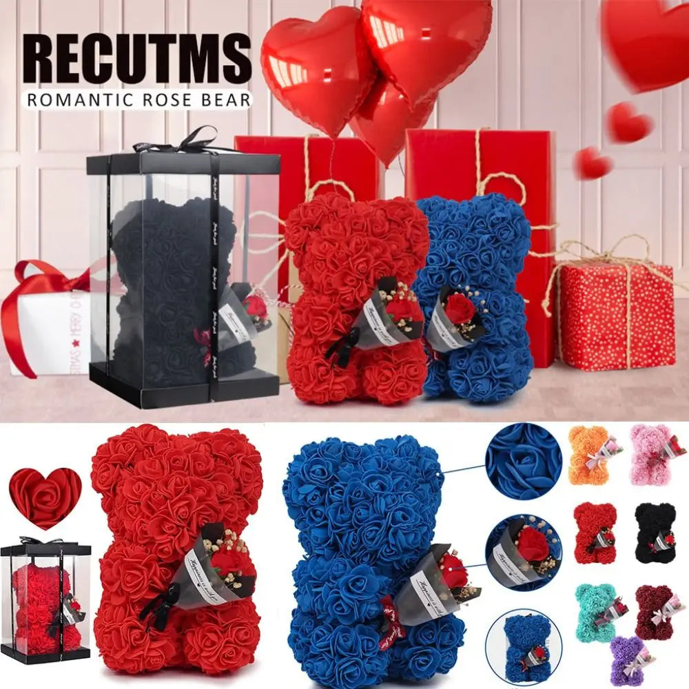 24cm Size Eternal Rose Bear Long Lasting Foam Flowers Rose Bear Artificial Rose Creative Design Artificial Flower Gift