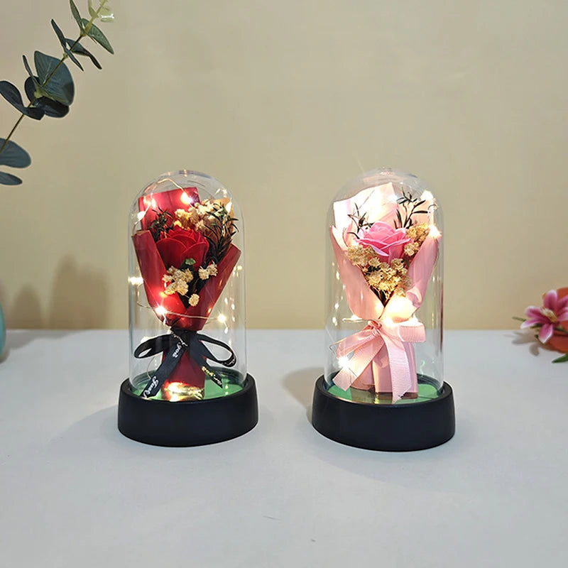 Valentine's Day Gift Eternal Rose LED Light Send Girlfriend Soap Flower Acrylic Set Transparent Rose Holiday Party Gift