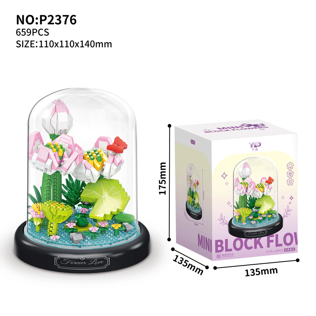 Eternal Flower Red Rose Bouquet Desktop Decoration Bonsai Romantic Building Blocks Bricks DIY Toy Valentine's Day Gift for Girls