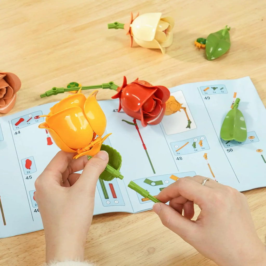 Ramo Floral de Bloques de Construcción — 868 piezas, Jarrón DIY, Regalo San Valentín
