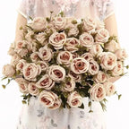 Retro Artificial Roses Bouquet Elegance Bridal Wedding Realistic Roses Flowers Floral Arrangement Ornaments Home Decoration