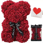 Eternal Rose Teddy Bear with Artificial Flower Birthday Anniversary Gift Decor Miniature Keepsake for Girlfriend Valentine Day