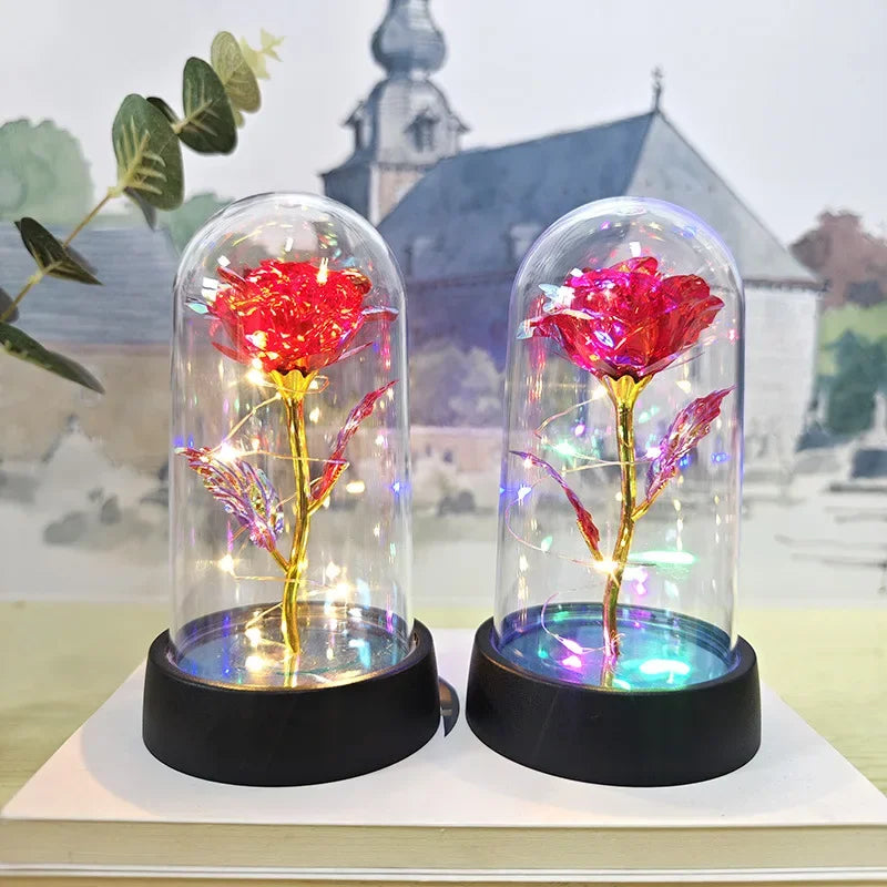 Eternal Rose Flower Valentines Birthday Gifts Light Up Artificial Rose with Transparent Dome Christmas Thanksgiving Women Gifts