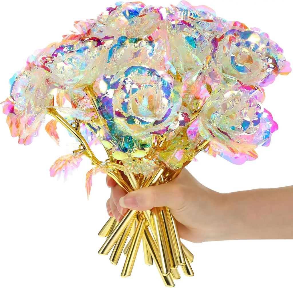 Rosas Doradas de Lámina de Oro — Ramo 8 Rosas Eternas, San Valentín y Día de las Madres