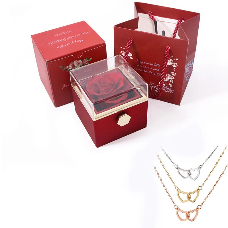 Eternal Rose Box -Heart Necklace & Soap Flower Gift Box Customize Heart Name Necklace Valentine's Day Gift for Women For Mom