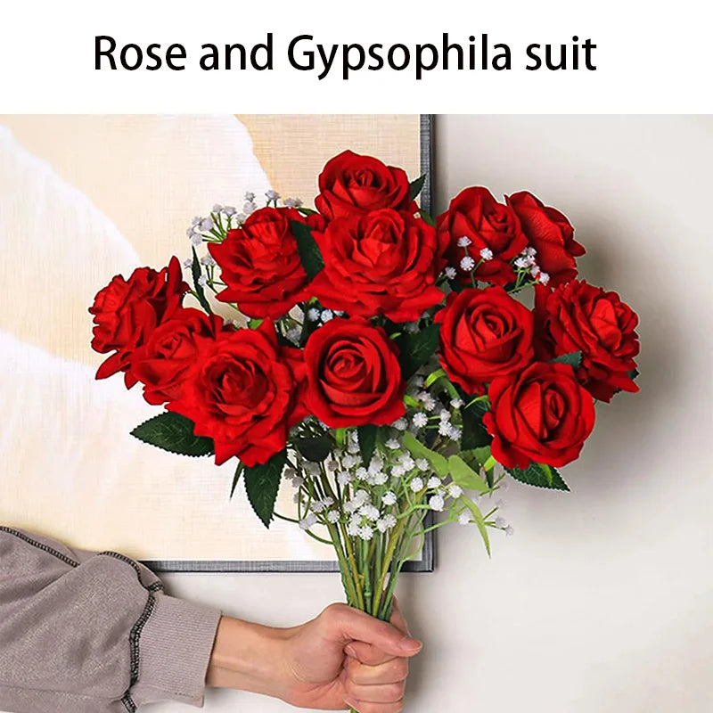 Silk Velvet Rose Artificial Flowers with Long Stems Real Touch Fake Silk Roses Florals for Wedding Bouquet Party Home Decor