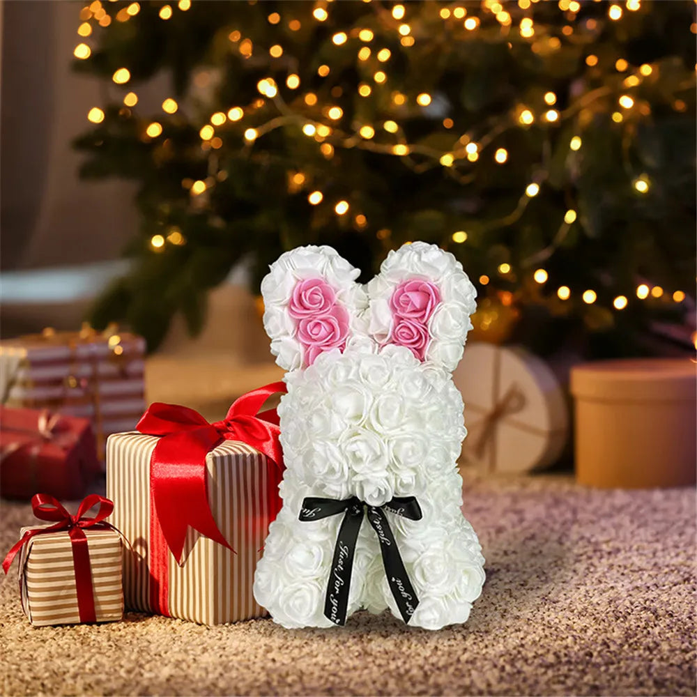 1pc 25cm Eternal Artificial Flower Rose Rabbit Romantic Gift For Birthday Anniversary Valentine's Wedding Decoration Home Decor