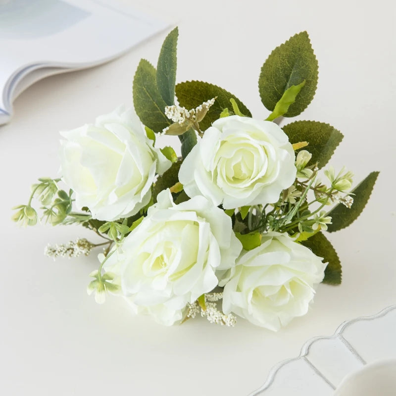 Rosa de Seda Tallo Individual — Jardín Exterior y Corona, 6 Colores, DIY