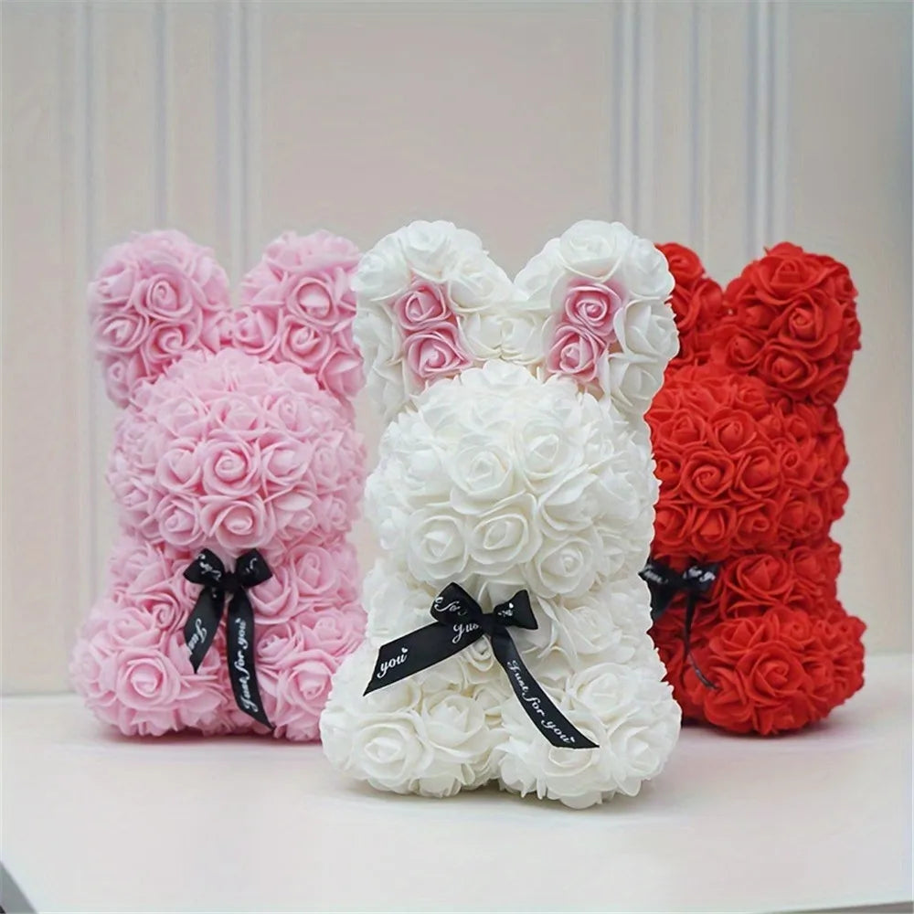 1pc 25cm Eternal Artificial Flower Rose Rabbit Romantic Gift For Birthday Anniversary Valentine's Wedding Decoration Home Decor