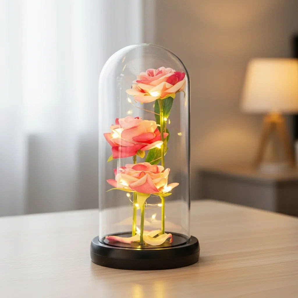 LED Artificial Flower Eternal Rose Ornaments Valentines Day Gifts Simulation Rose Flowers Wedding Party Decor Christmas Gifts