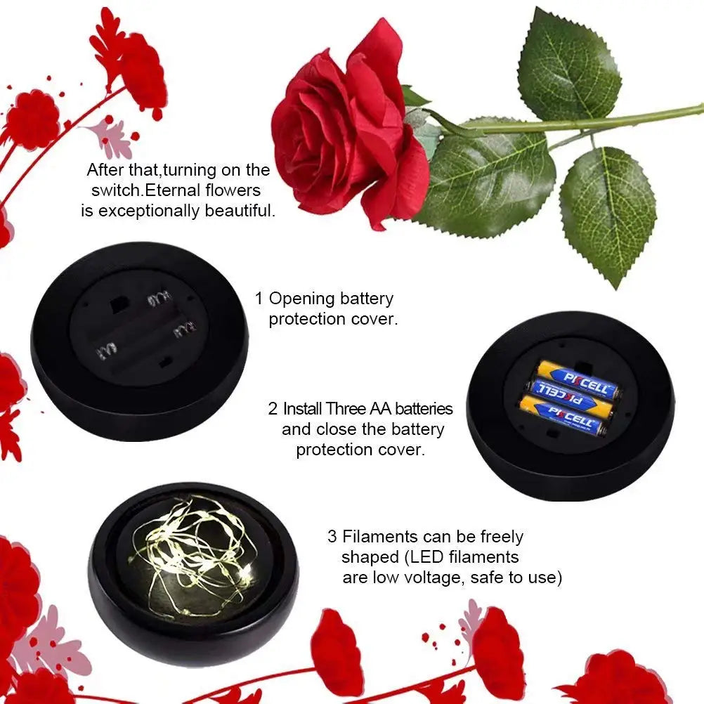Artificial Rose Flowers Eternal Rose LED Light Foil Flower in Glass Cover Simulation Rose Flower Wedding Mother's Day Gifts