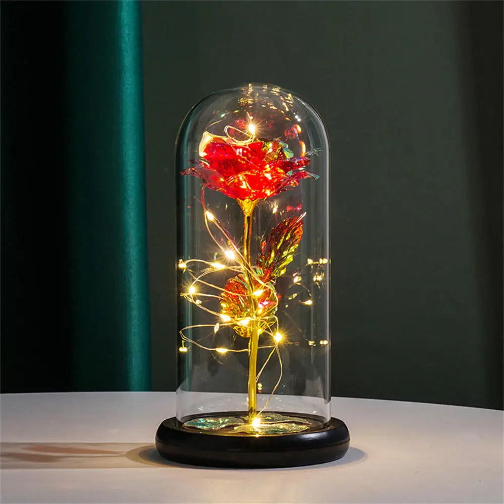 Led Galaxy Rose Eternal 24k Gold Foil Flower With String Lights & Box Artificial Flower Gift Valentine'S Day Gift For Women Girl