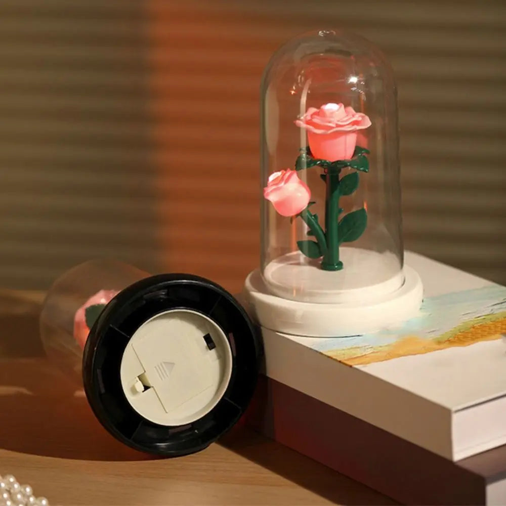Birthday Gift Romantic Eternal Rose Lamp Luminous with Lampshade LED Flower Light Creative Simple Sleeping Lamp for Women